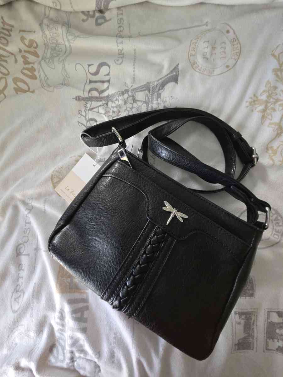 Le Bug Black Faux leather purse w dragonfly
