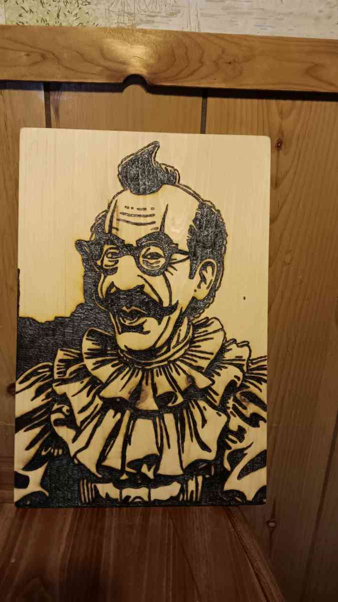 Groucho the Clown pyrography