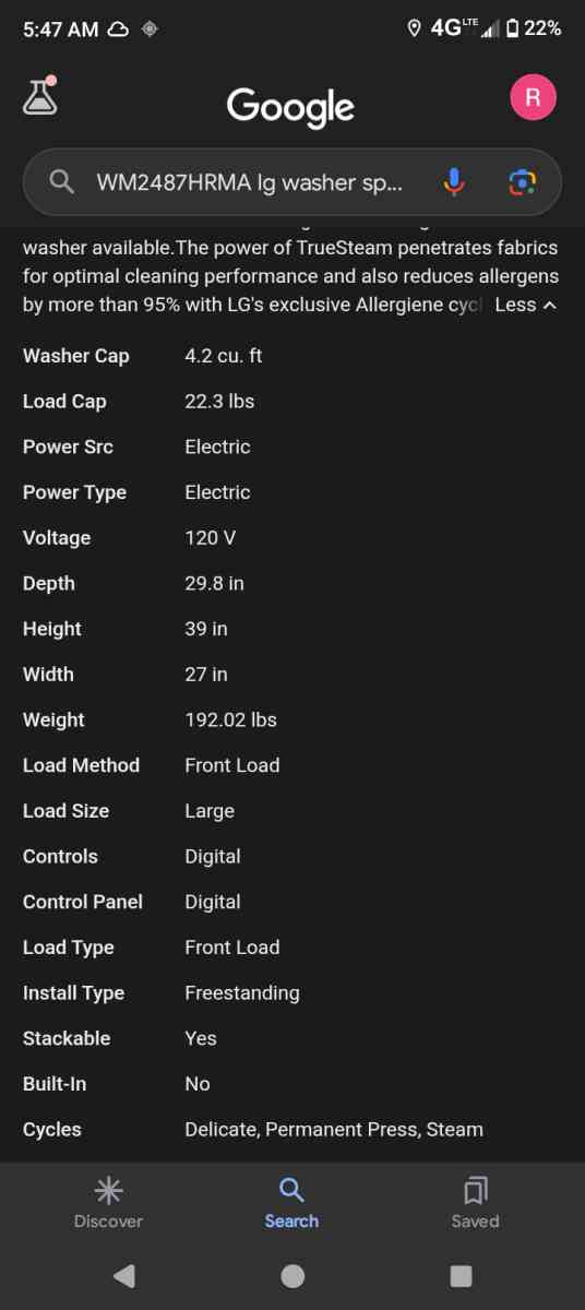 LG STACKABLE WASHER DRYER