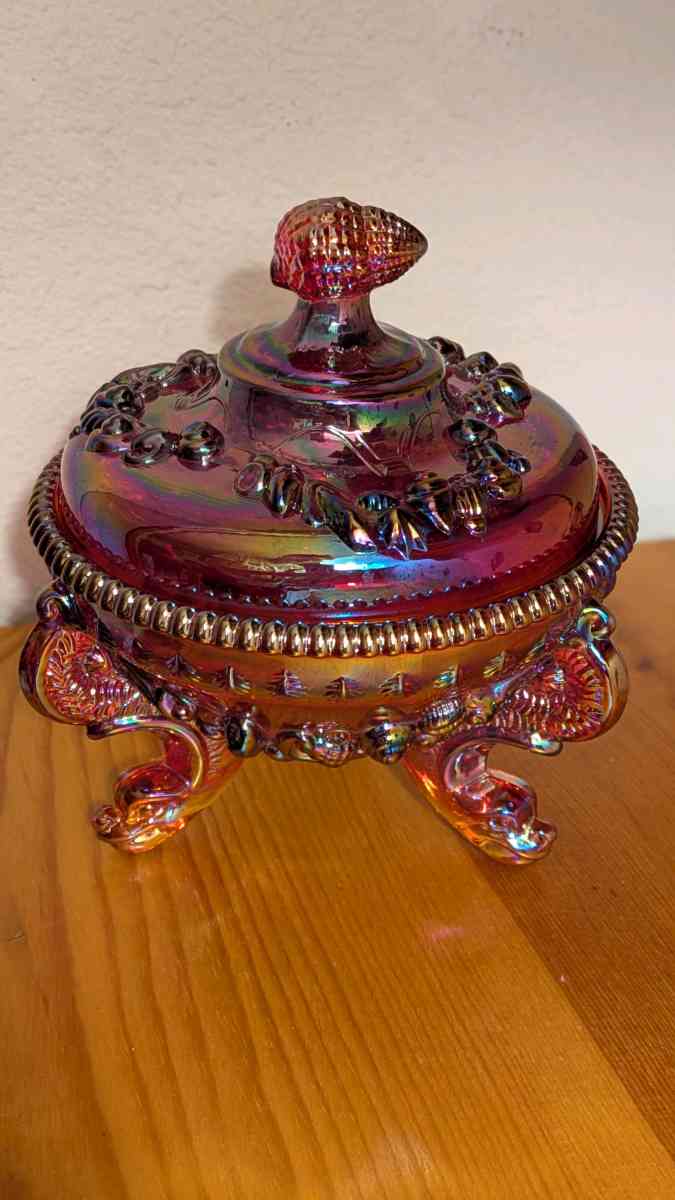 Vintage Red Glass Fenton Shell and Dollfin Carnival Glass Ca