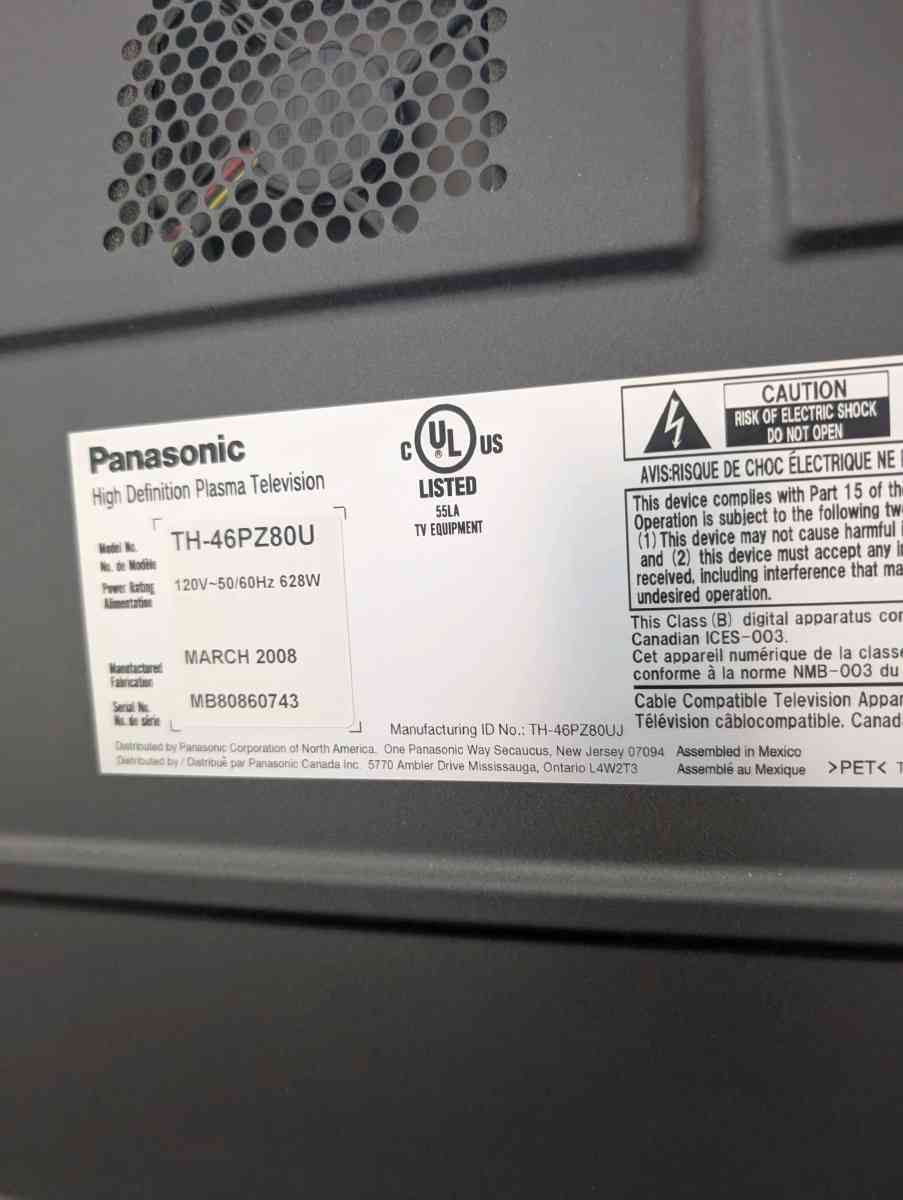 Panasonic 46 Inch High Definition Plasma TV