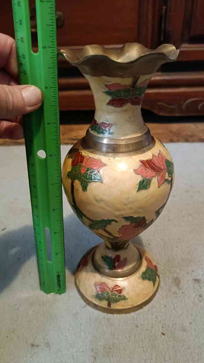 brass hand painted vase