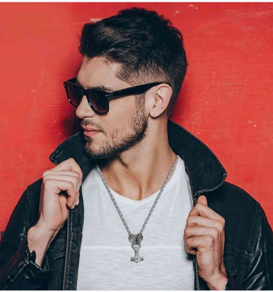 GuoShuang Wolf Head with Thor Mjolnir Pendant Necklace Stain