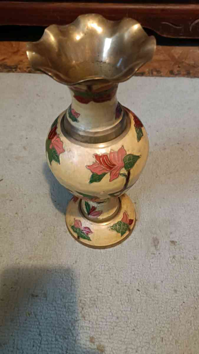 brass hand painted vase