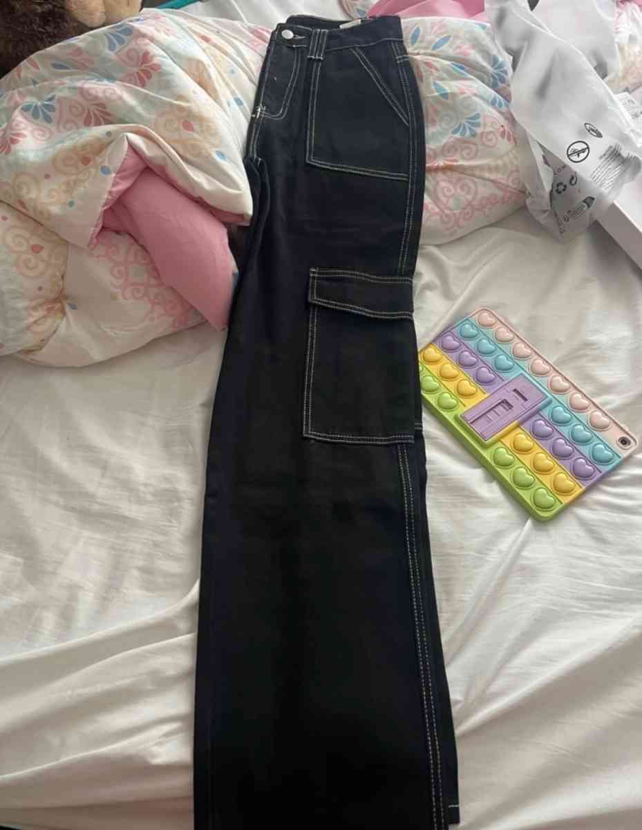 Black Cargo Pants with White Stitching