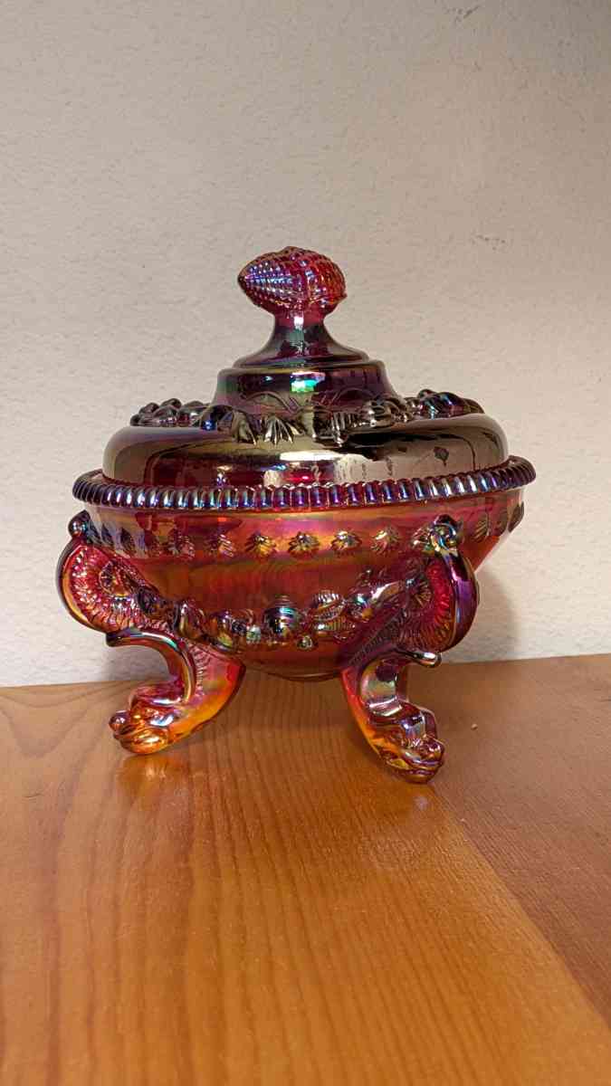 Vintage Red Glass Fenton Shell and Dollfin Carnival Glass Ca