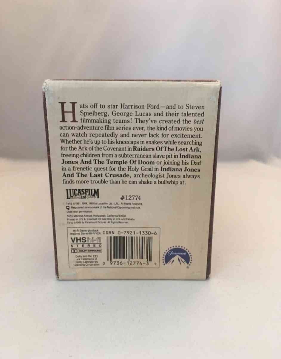 Indiana Jones VHS 3Tape BOX Set used good condition see belo