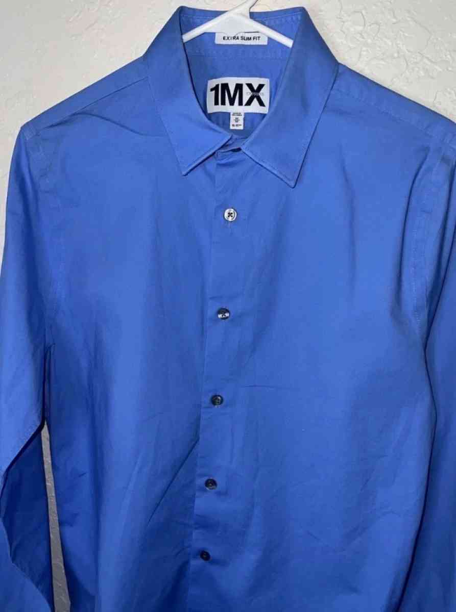 Express 1 MX  Mens Blue Long Sleeve Button Up Extra Slim Fit