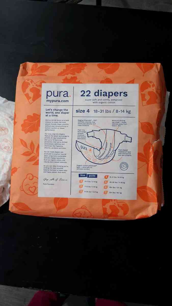 Pura diapers  size 4 count 22