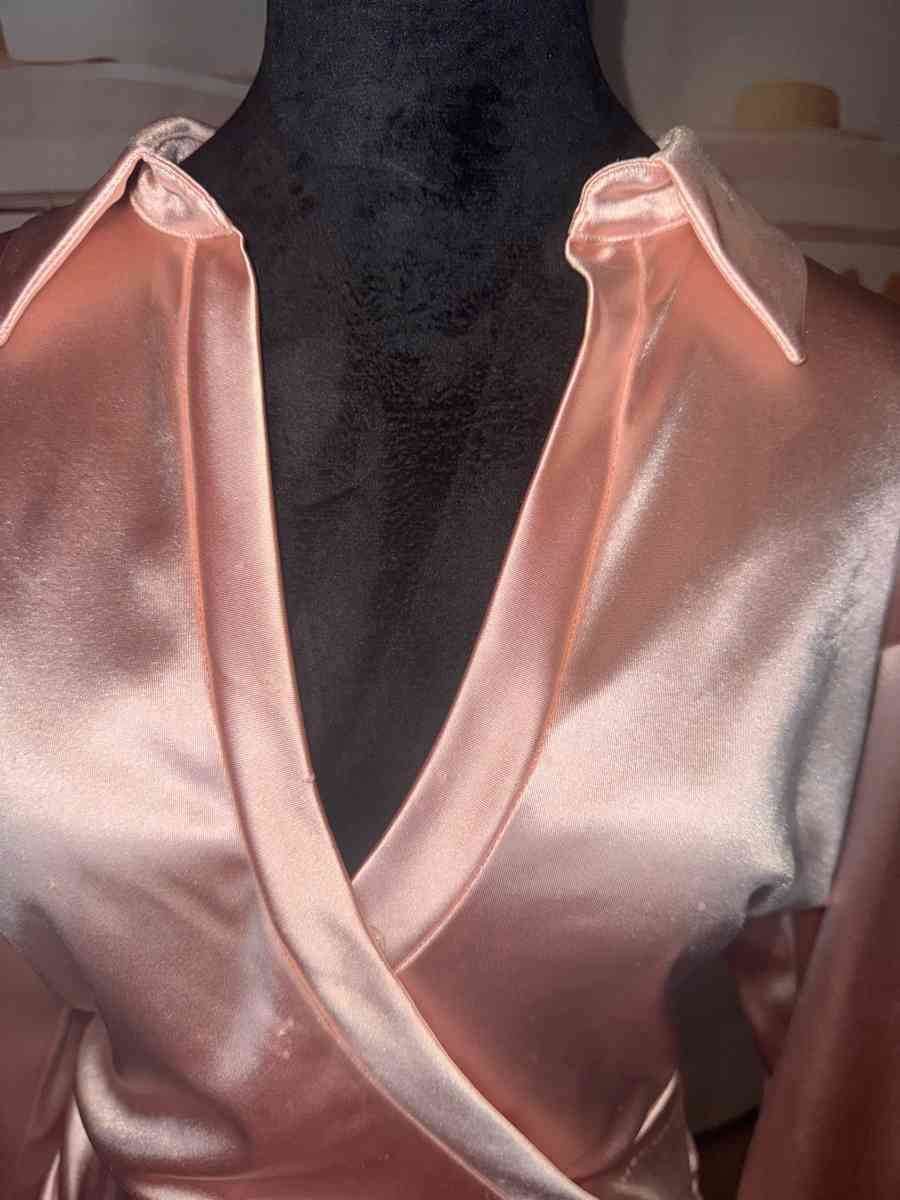 Fuzzy CuffRuched Wrap Hem Satin BodyconDress