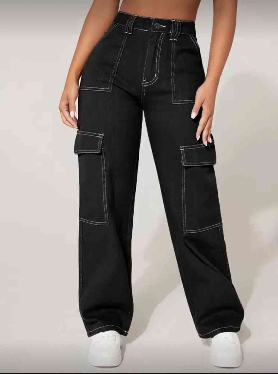 Black Cargo Pants with White Stitching