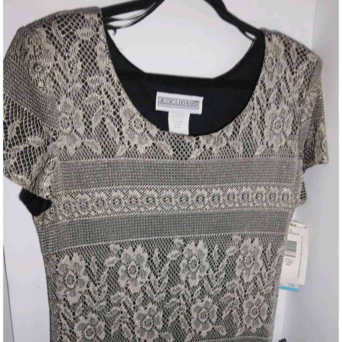 Jessica Howard metallic gold  lace overlay black  mid si