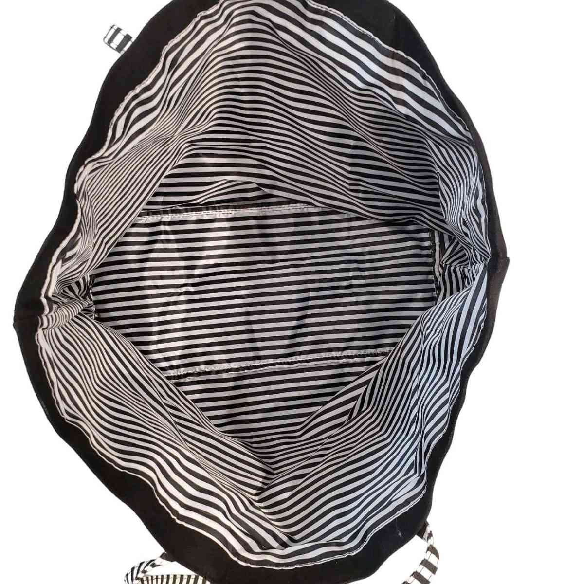 Victorias Secret Black Canvas Tote Bag With Striped Handles