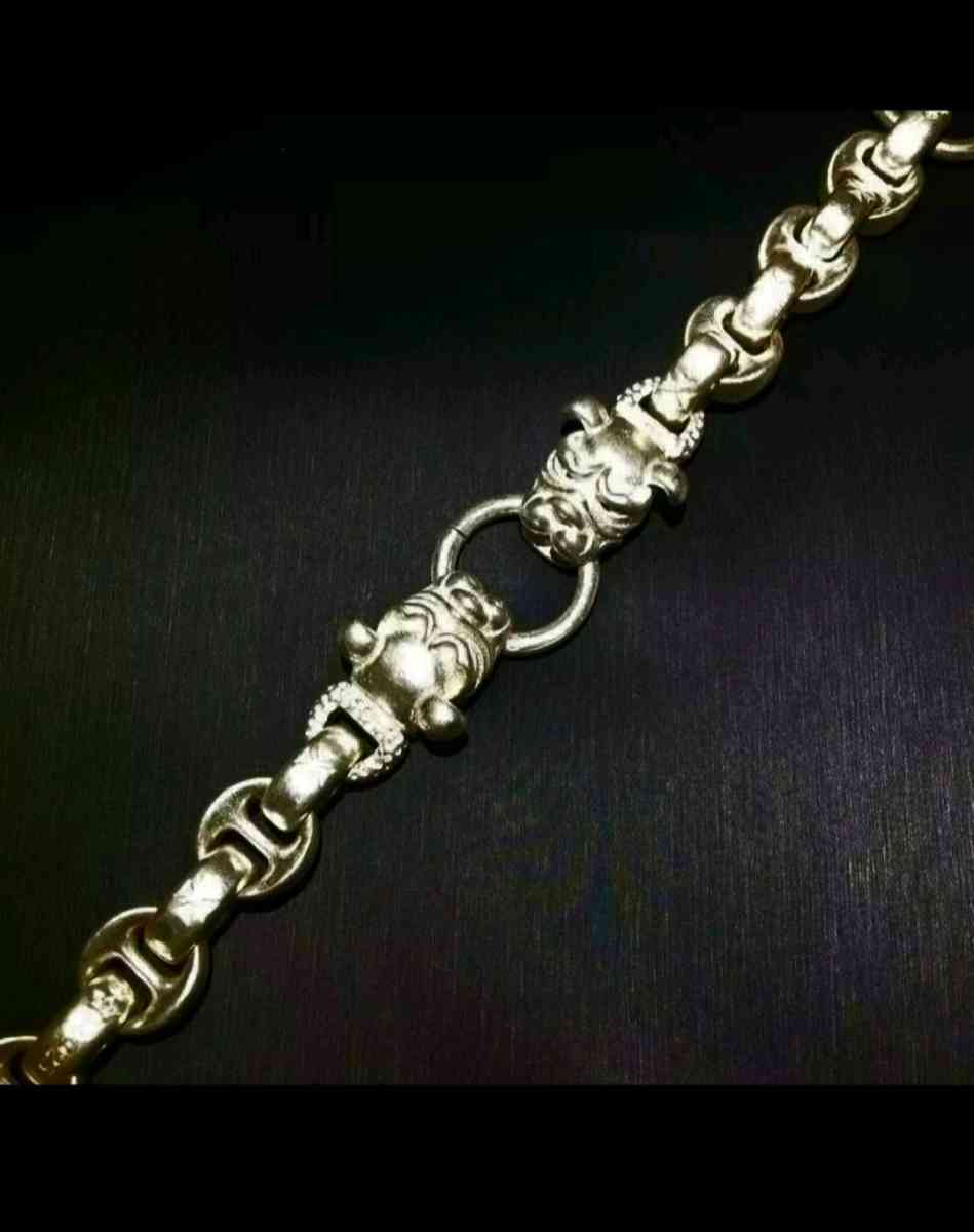 VINTAGE  HANDMADE MIAO TIBETAN TWO HEADS DOG SILVER BRACELET