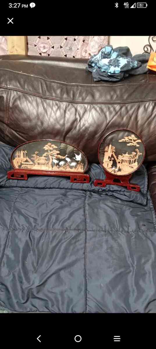 Set of 2 Asian Reverse Glass Art Panels