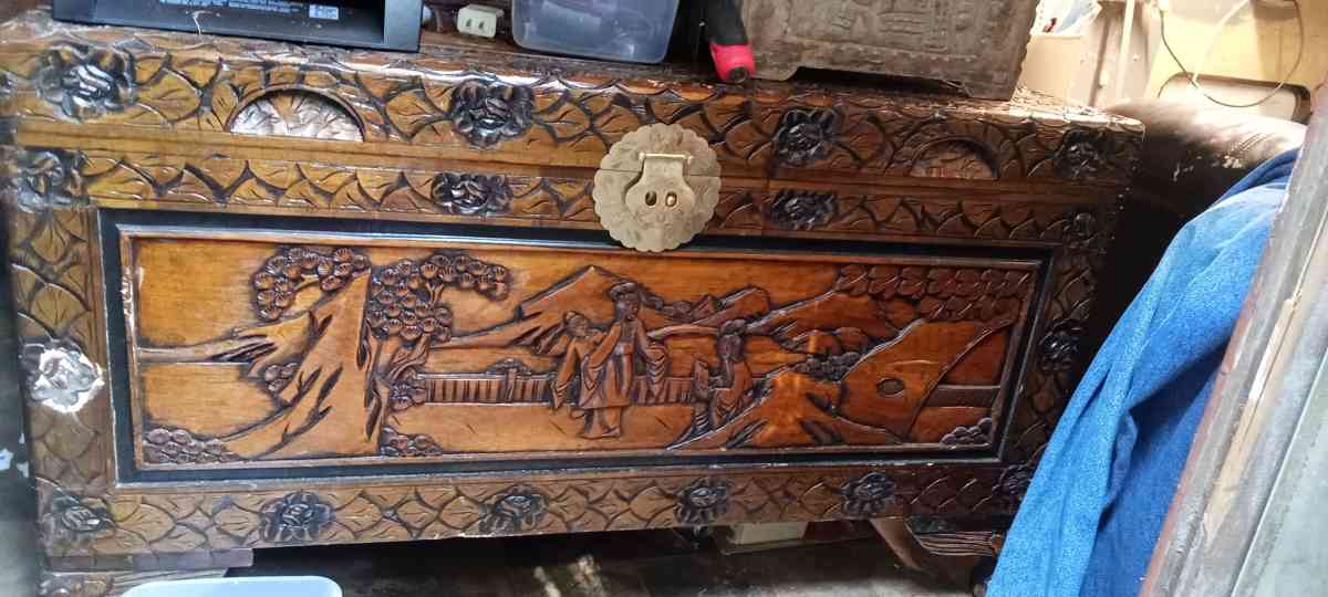 HandCarved Camphorwood Chest  Antique Oriental Style