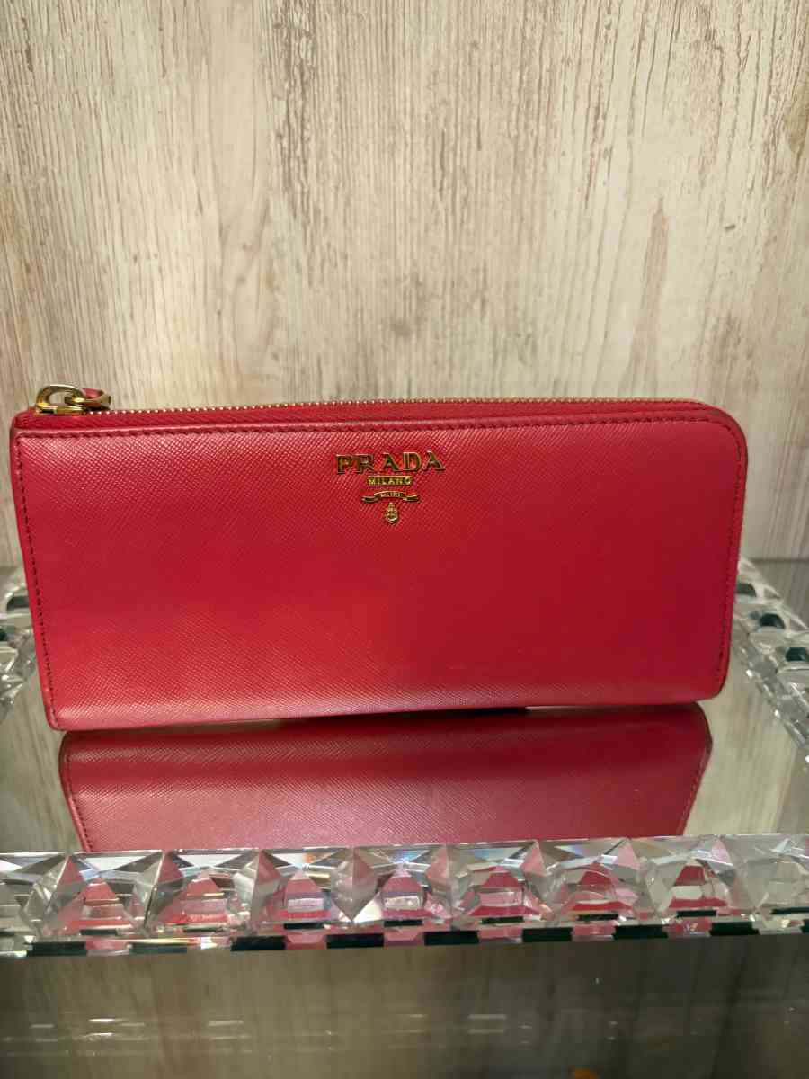 Pink Prada Saffiano leather wallet
