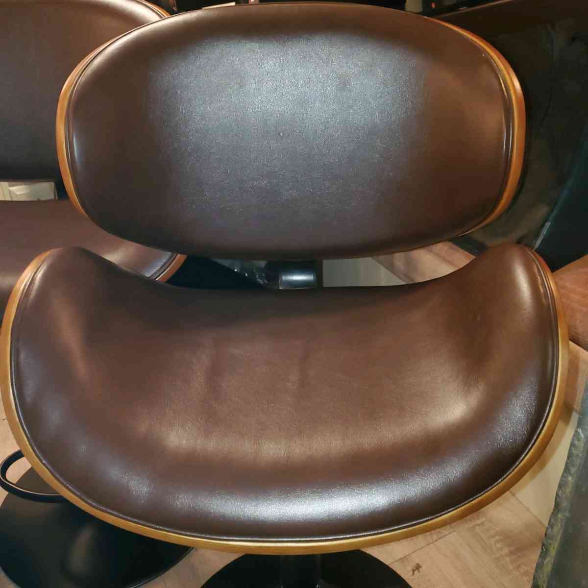Brown Faux Leather and Wood Bar Stools