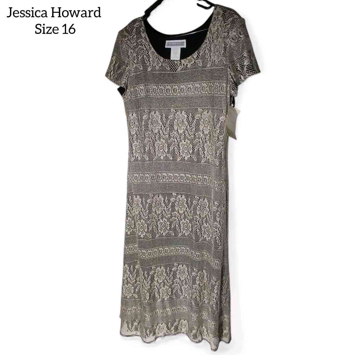 Jessica Howard metallic gold  lace overlay black  mid si