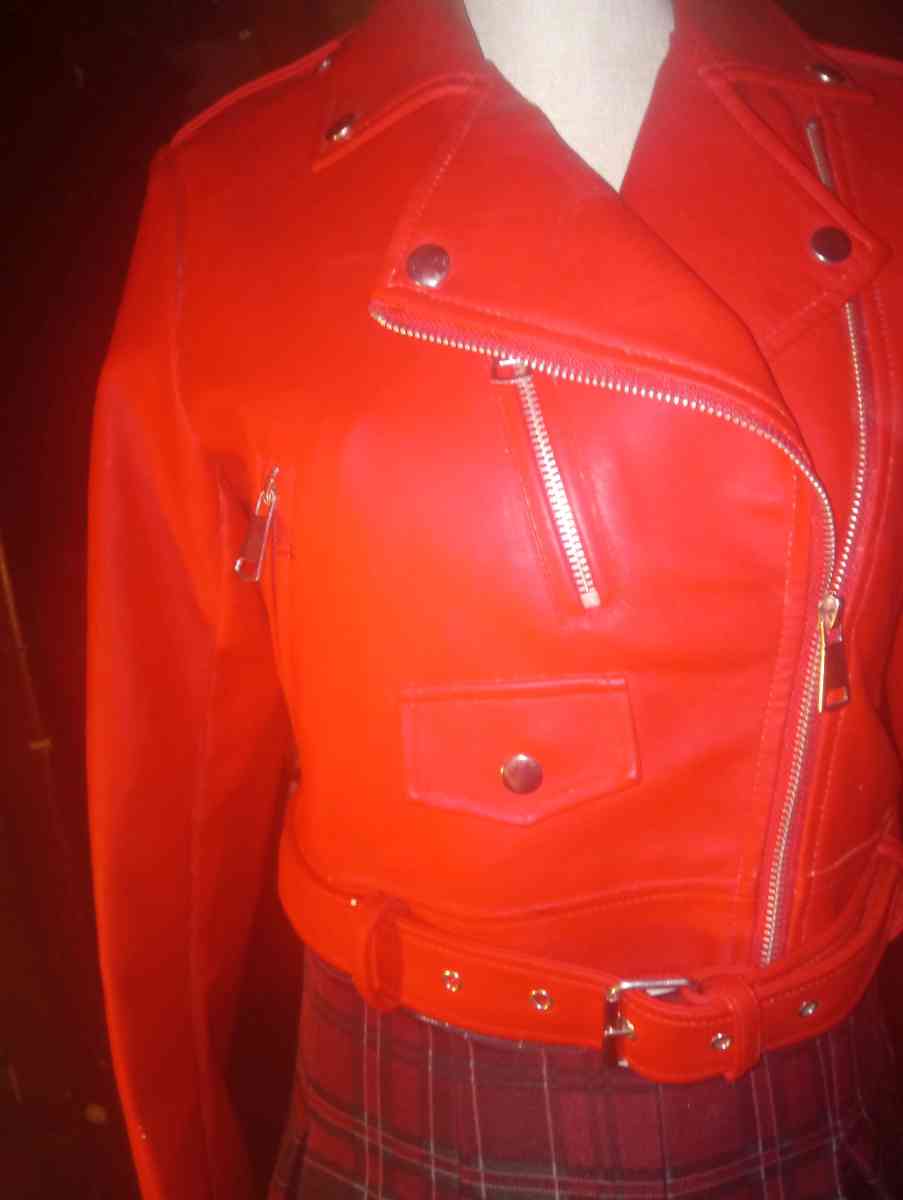 Rue 31 Womens Red Faux Leather Jacket with Zipoers Size LG