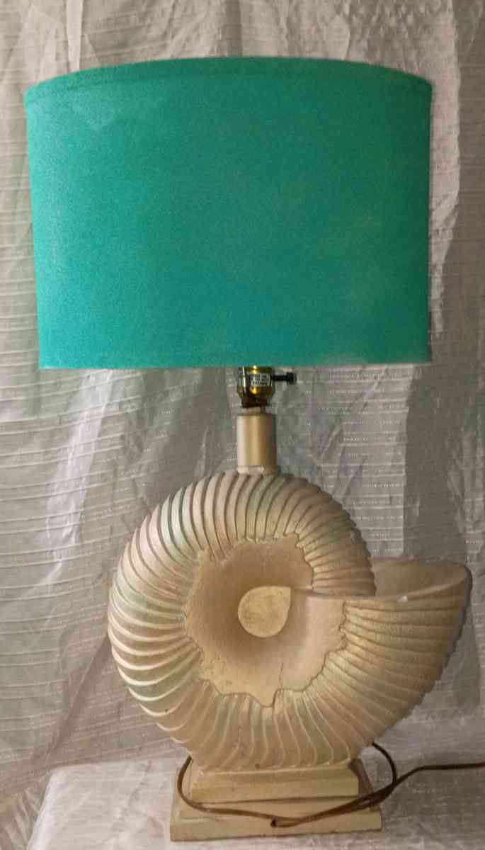 Vintage 1980s Pastel Iridescent Plaster Nautilus Table Lamp