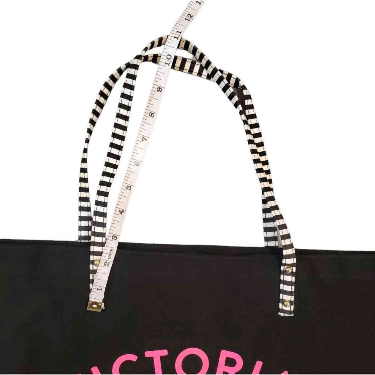 Victorias Secret Black Canvas Tote Bag With Striped Handles
