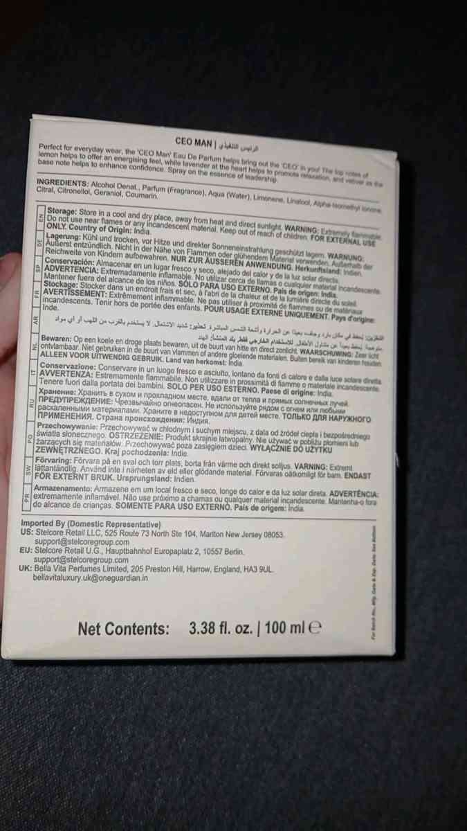 Bellavita Laxury Ceo Man Cologne Smells good 100ml