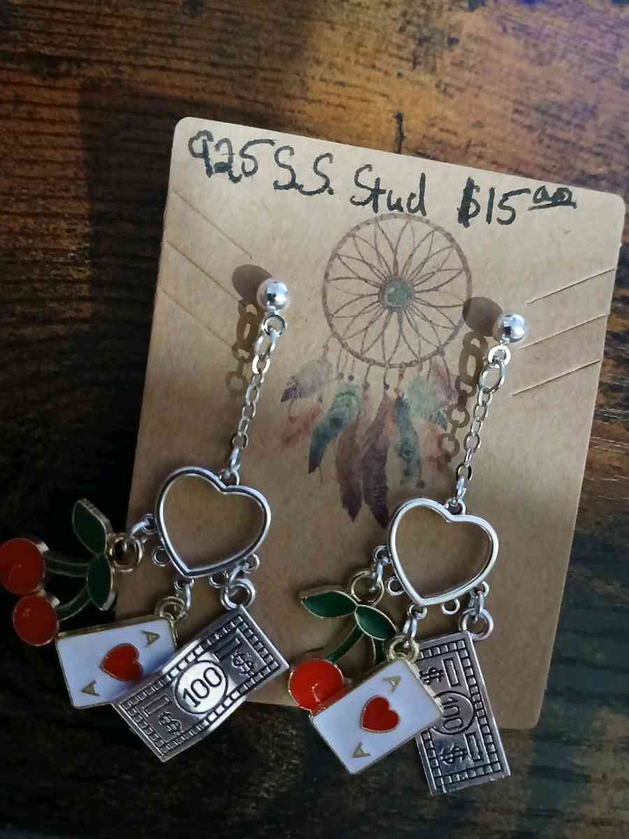 Red Casino Luck Charm Stud Earrings