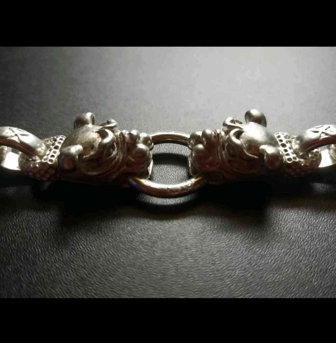 VINTAGE  HANDMADE MIAO TIBETAN TWO HEADS DOG SILVER BRACELET