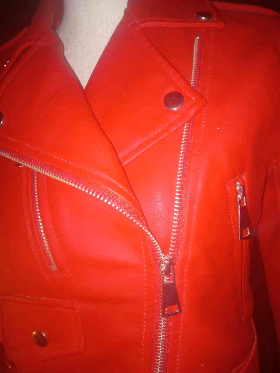 Rue 31 Womens Red Faux Leather Jacket with Zipoers Size LG