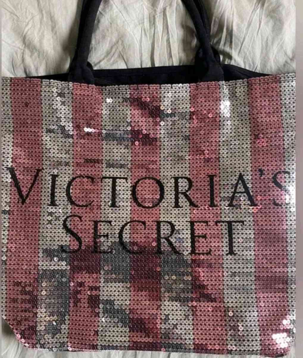 Victorias Secret Sequined Weekender Tote Bag Pink Silver Str