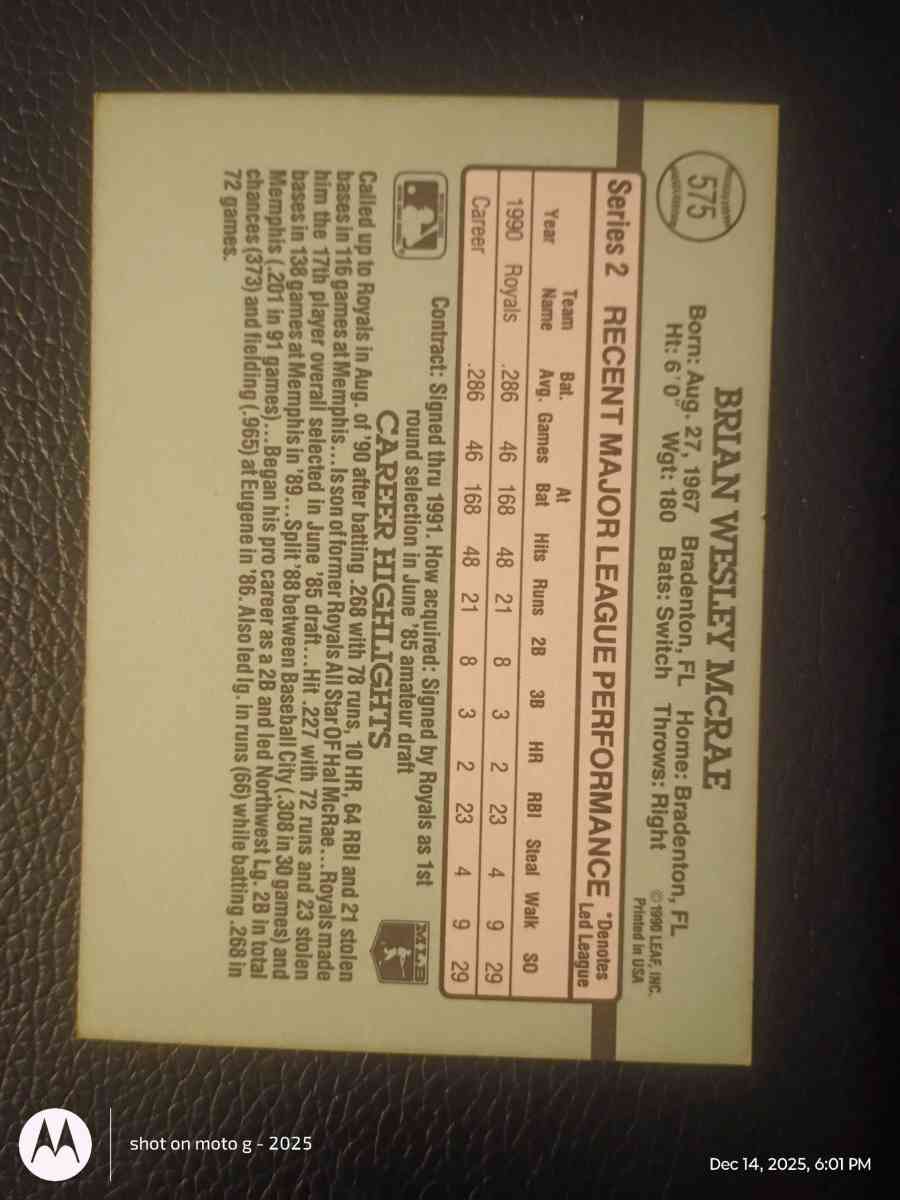 Brian Mcrae Baseball Card