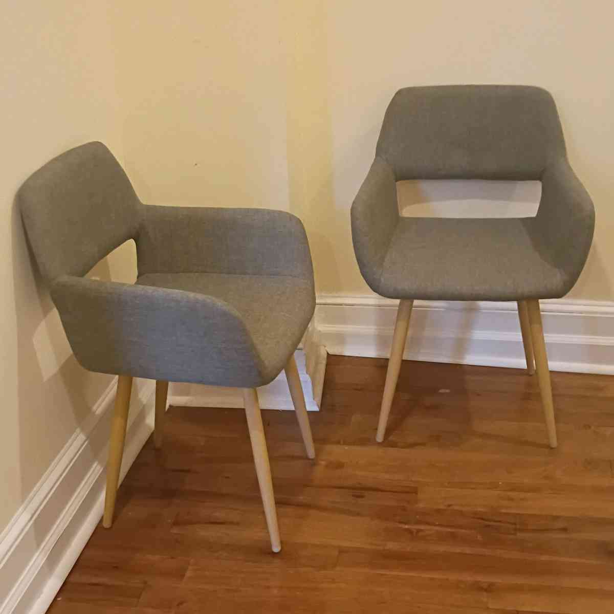 Pair of Modern Grey Upholstered Dining Chairs MidCentury Sty