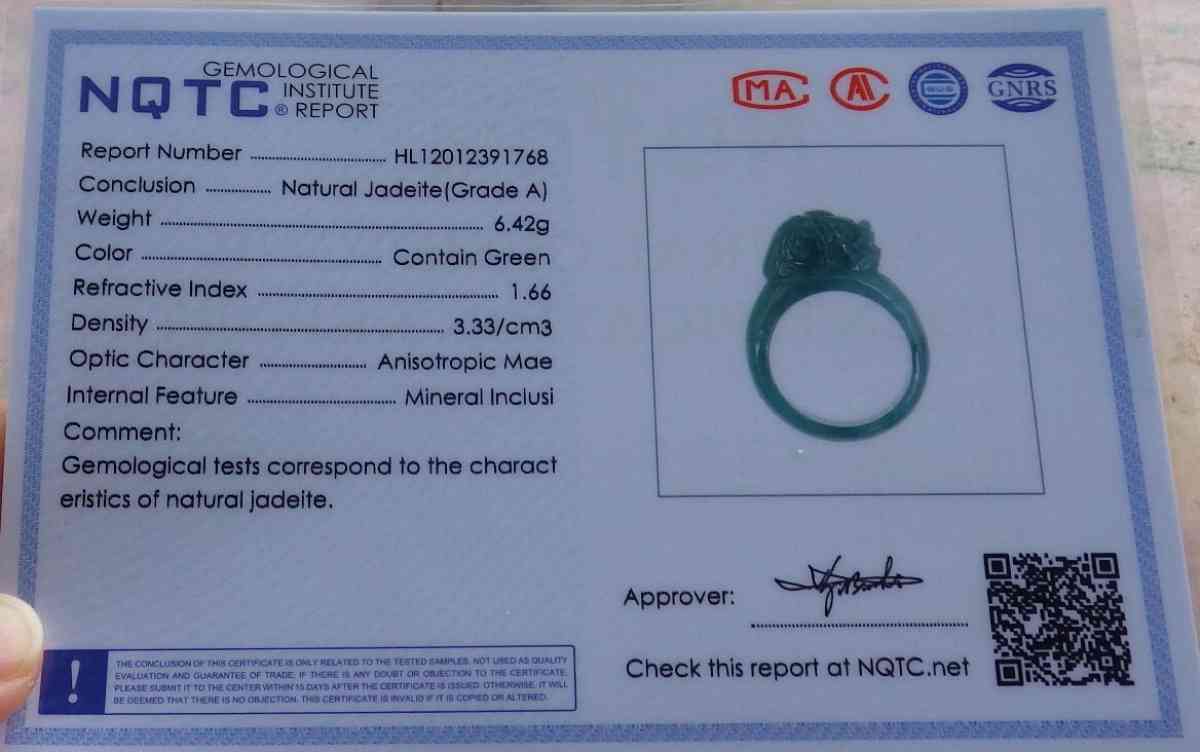 Certificate Jadeite jade  Burmese Dragon Ring size 9