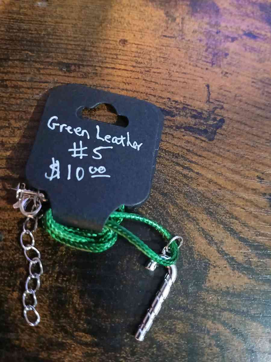 Green Leather Christmas Necklace pt1