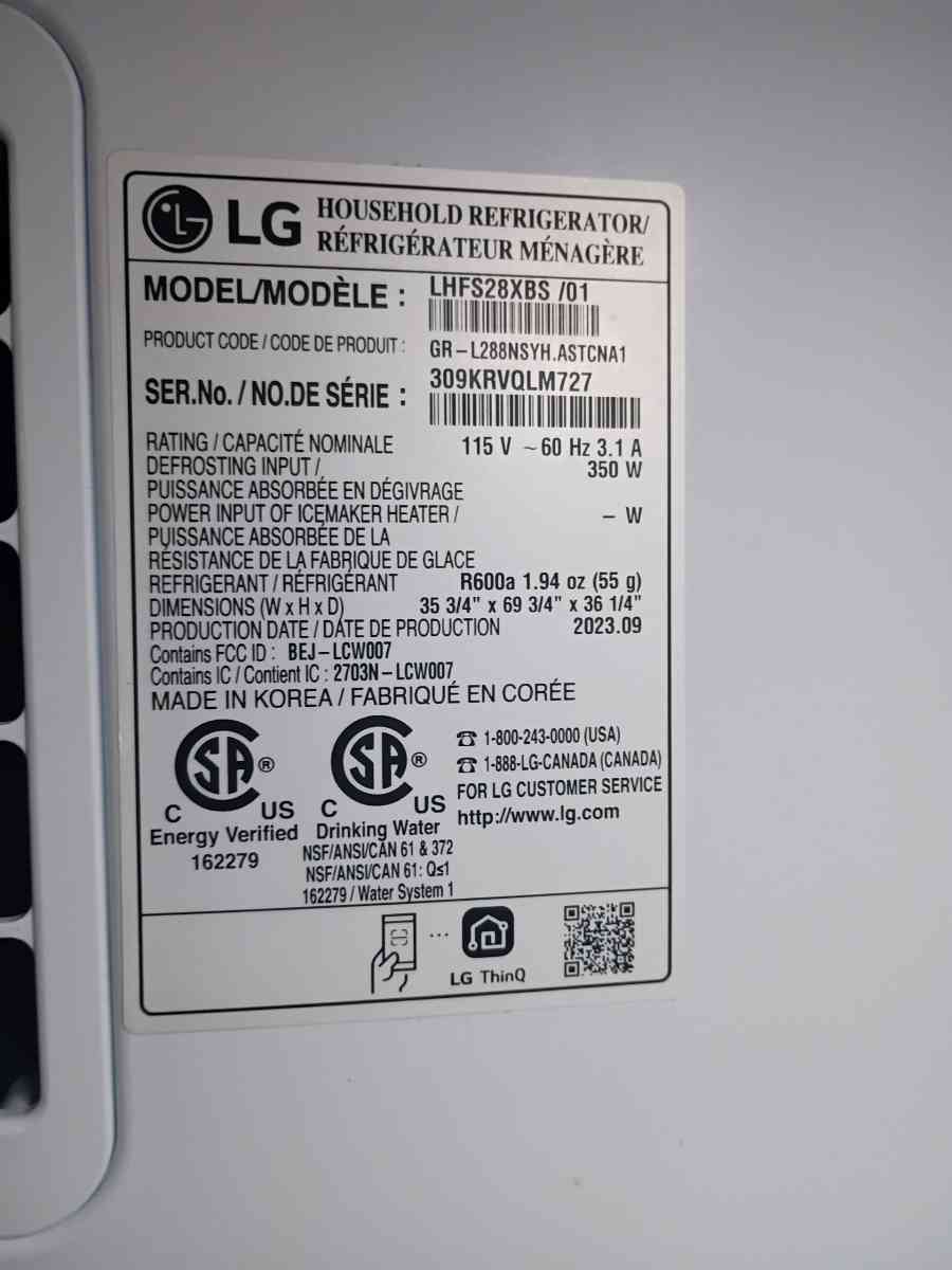 Stainless steel LG WiFi Smart Refrigerator
