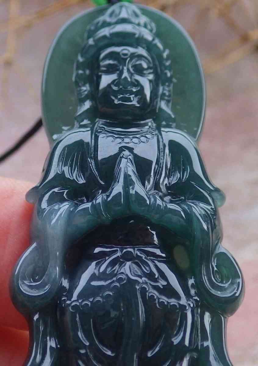 Certificate Jadeite Jade Green Pendant Kwan Yin buddha