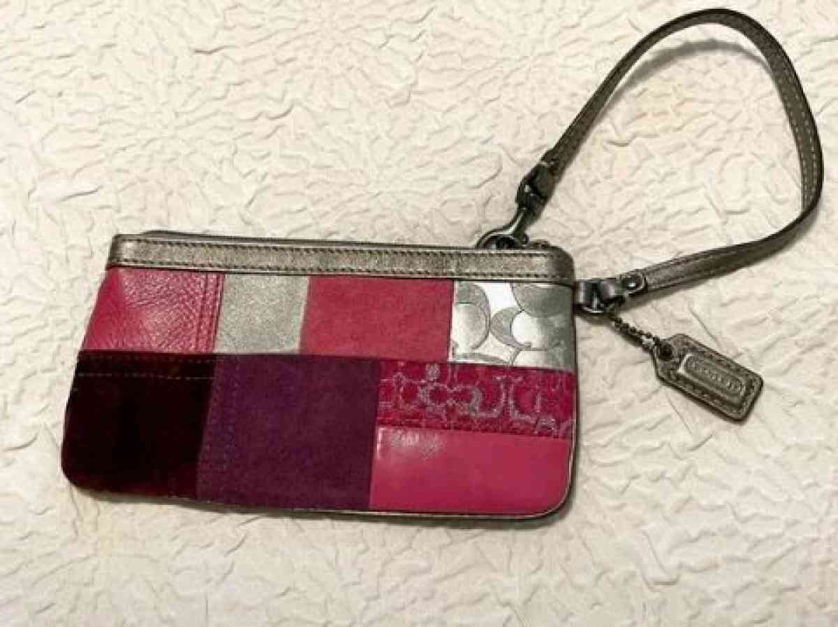 coach holiday patchwork wristlet