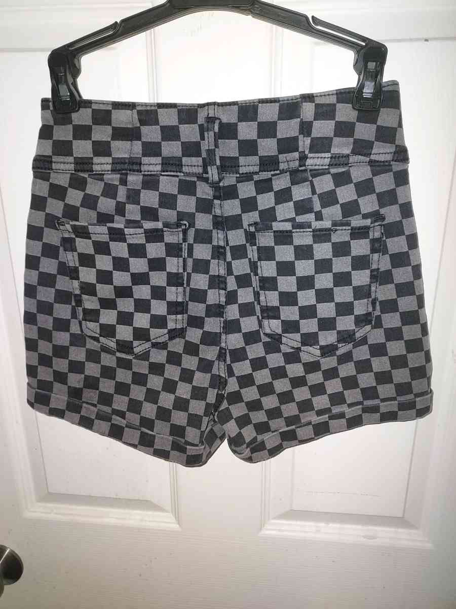 Black and charcoal checkered shorts