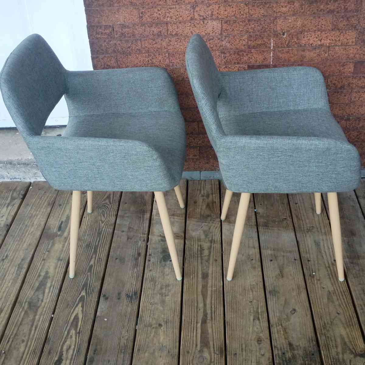 Pair of Modern Grey Upholstered Dining Chairs MidCentury Sty