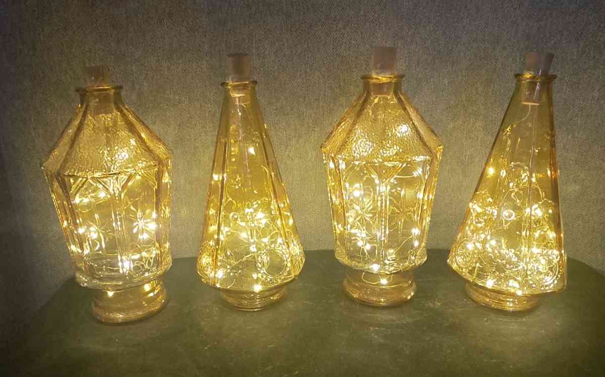 Lighted Antique Wheaton Amber Glass Jars Set of 4