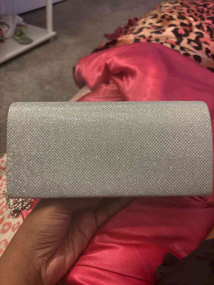 gray silver clutch purse