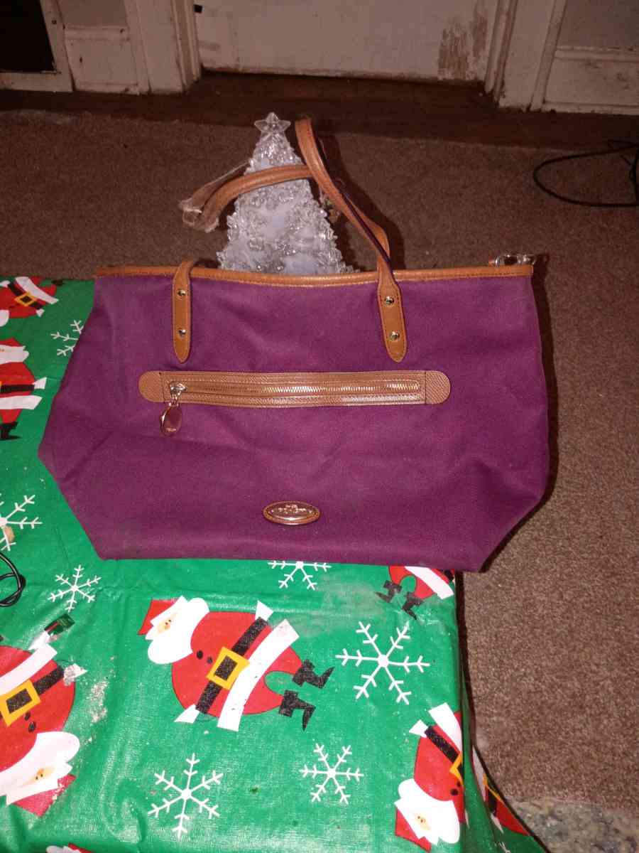 polyester plum Coach handbag with leather and gold trimming
