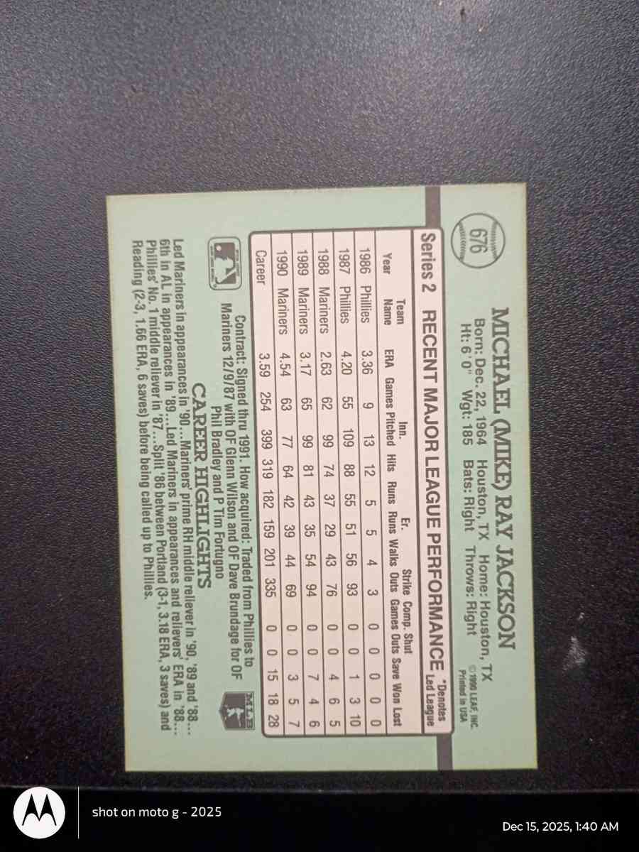 Mike Jackson Baseball Card