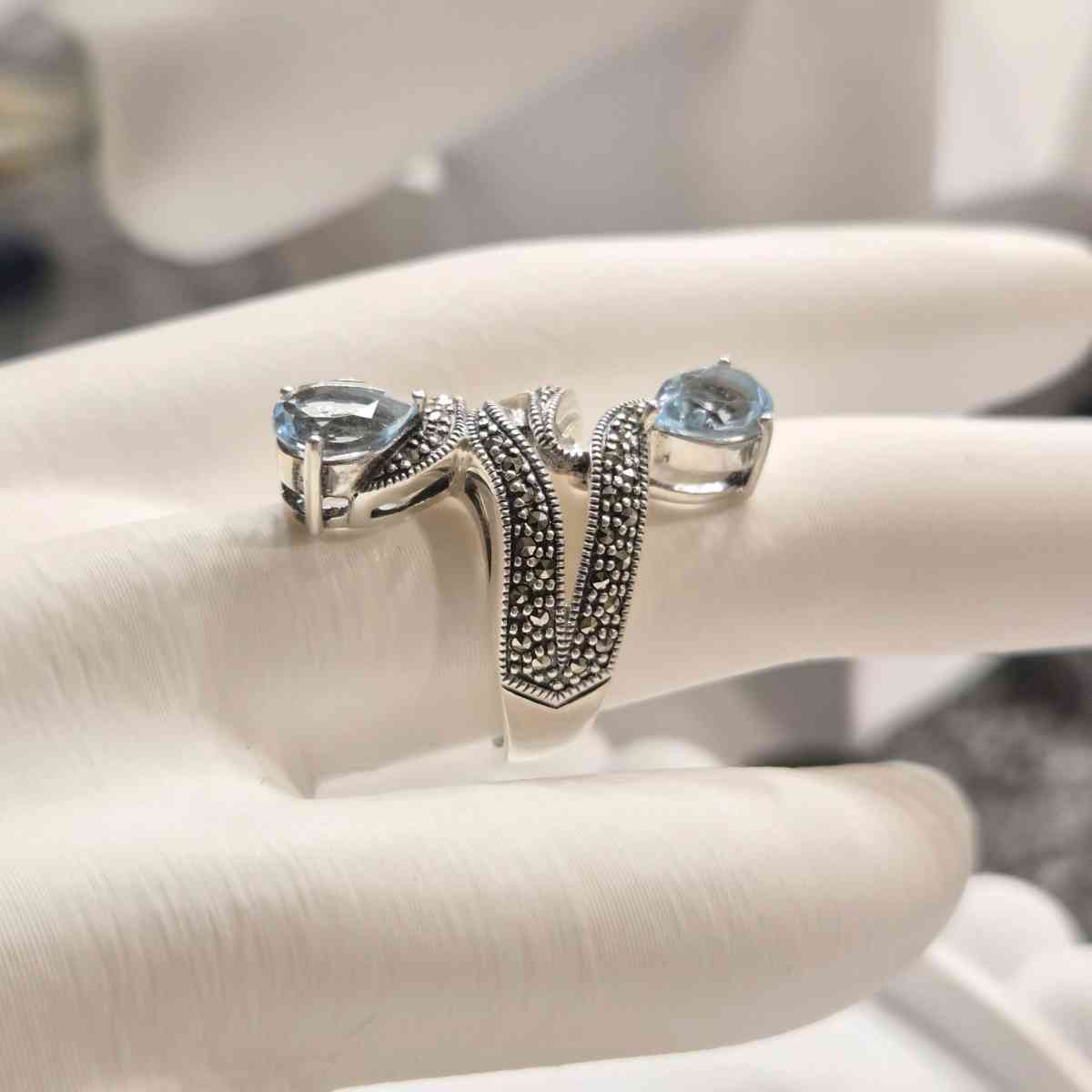 Sterling Silver Ring with Marcasite and Blue Topaz