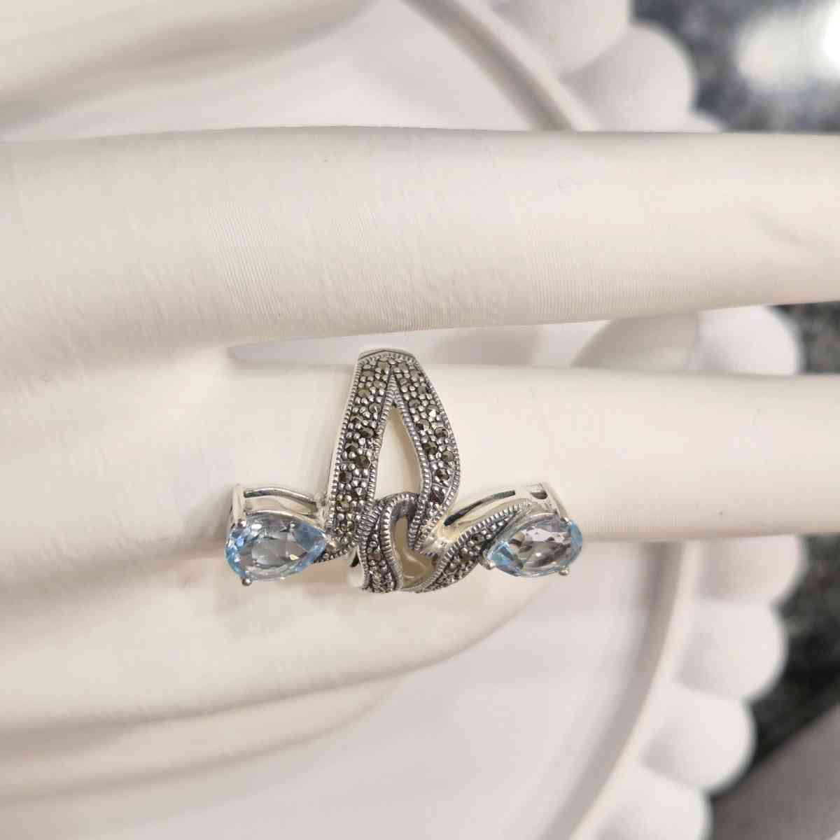 Sterling Silver Ring with Marcasite and Blue Topaz