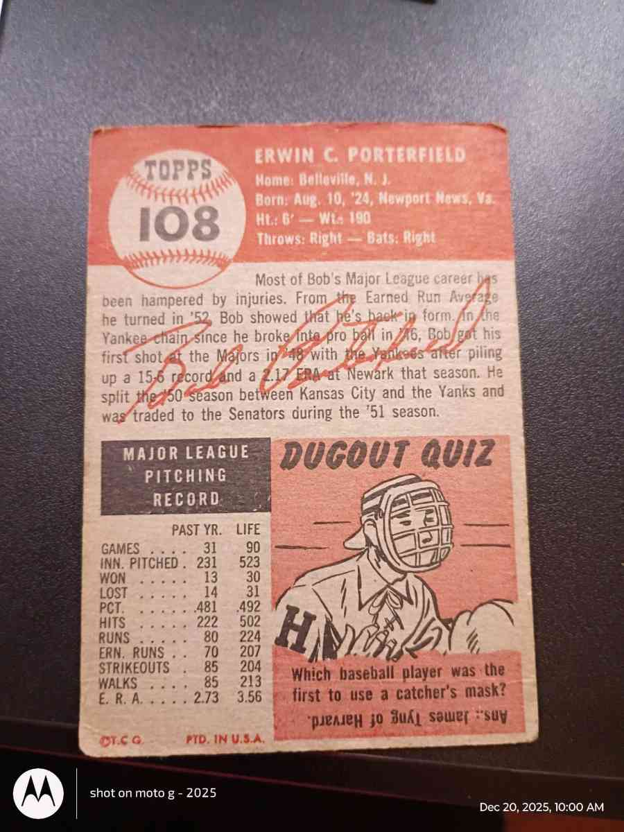 Bob Porterfield card 108