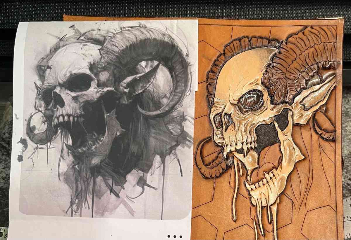 new tooled leather demon with horns bifold wallet