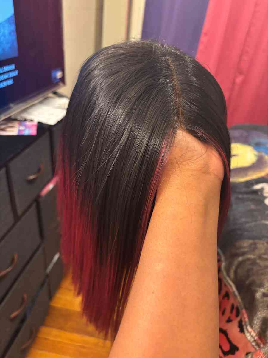 short burgundy and black wig
