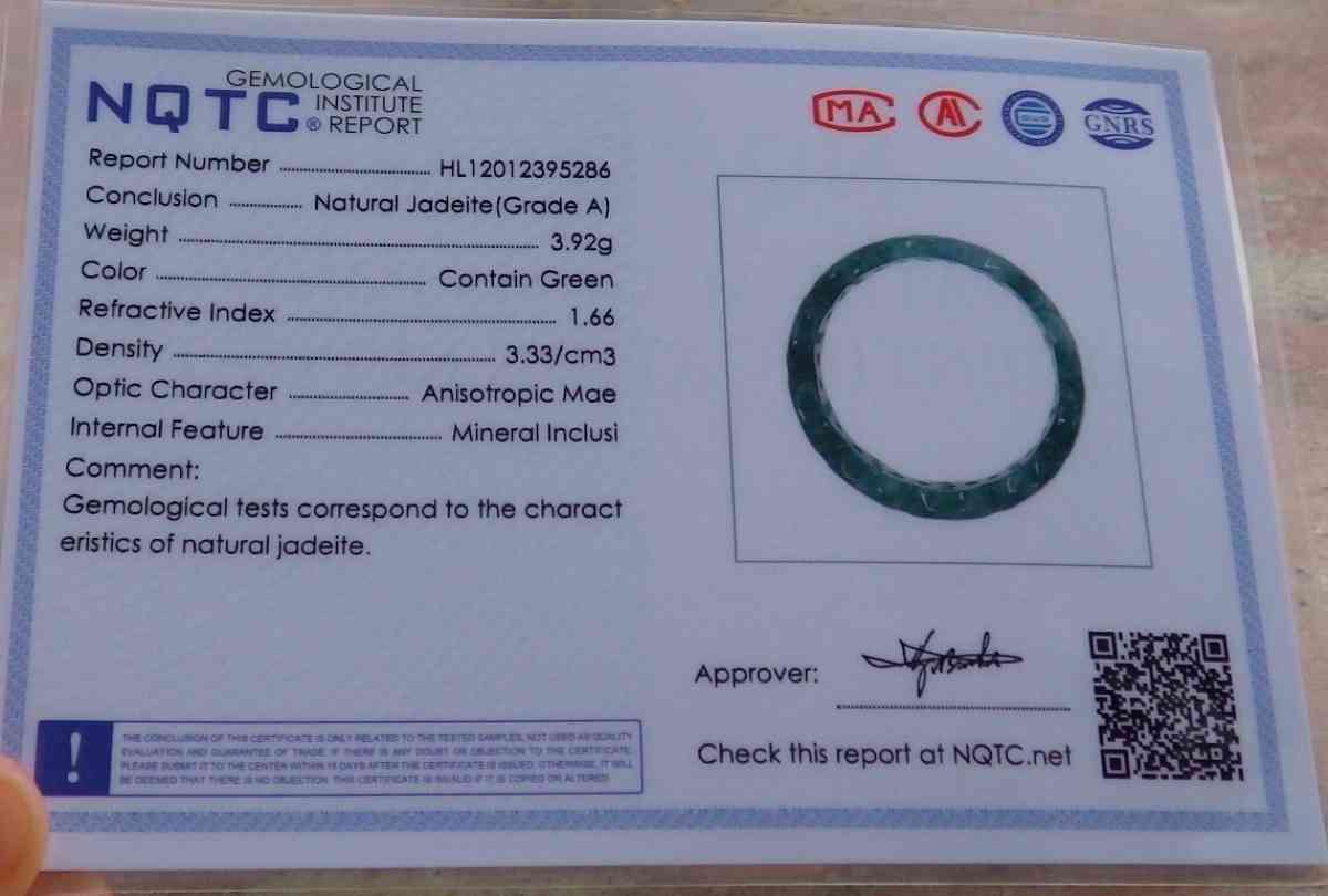 Certificate Jadeite Jade  Burmese Old money ring size 10